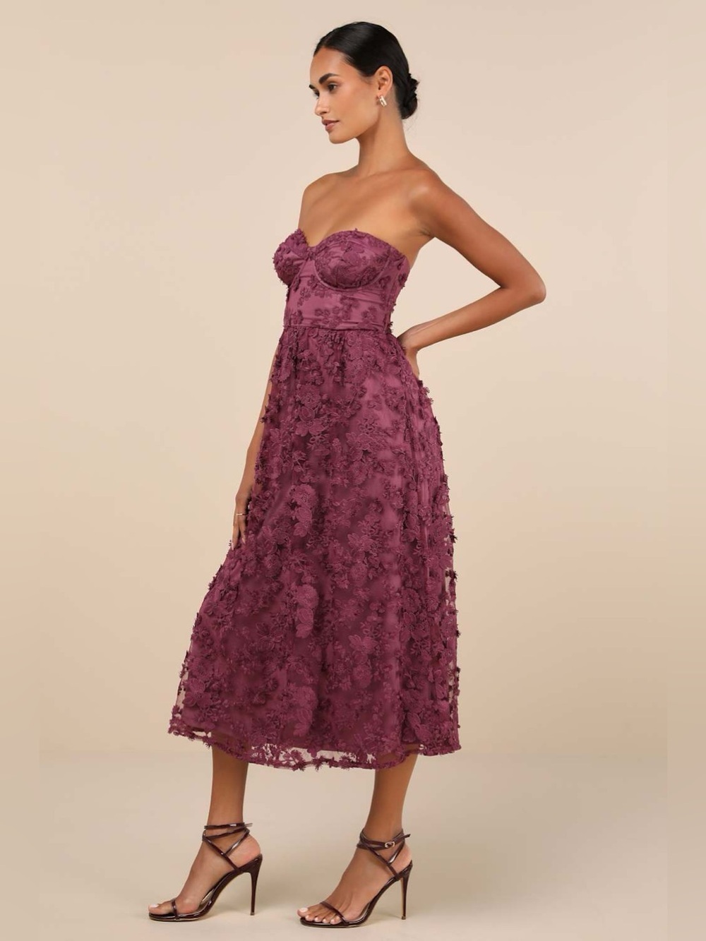 LULU'S Quite Perfect Purple Floral Embroidered Strapless Midi Dress - Picture 5 of 6